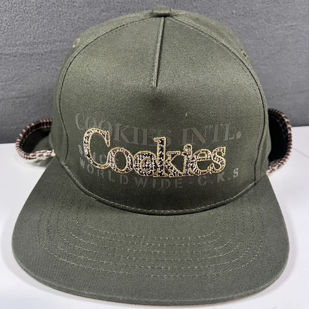Cookies SF Olive Green Sherpa Lined Ear Flap Flat Brim Hat L/XL Streetwear Cap